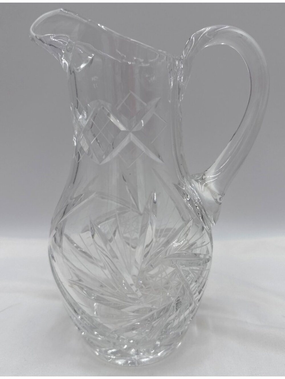 Vintage Crystal Pitcher Intricate Diamond & Starburst Etching Victorian